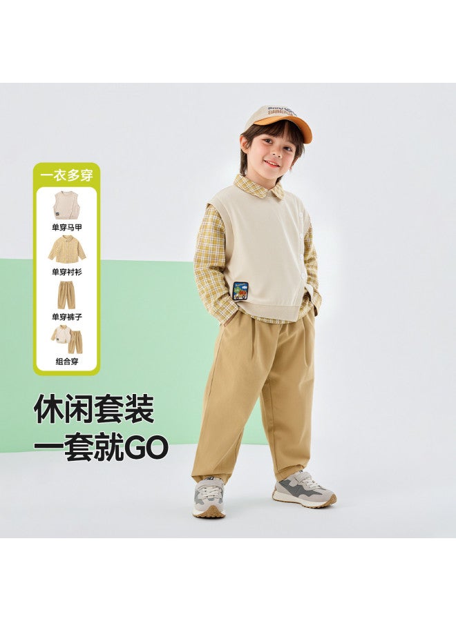 Doodle Home Three-piece Set] Children's Suit Spring Boys Shirt Vest Pants Spring Girls Clothes Baby Kids' Clothing Trendy - Image 2