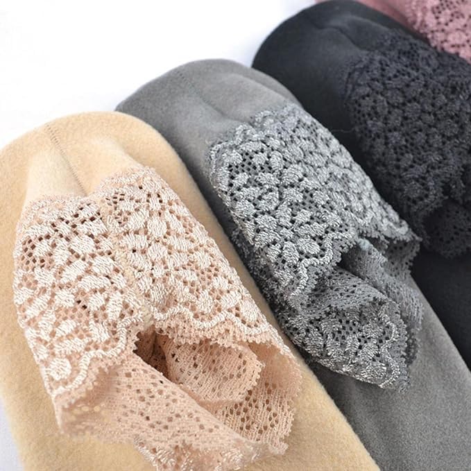 WKLOUYHE 5 Pairs Women Ankle Socks, Winter Lace Frilly Non Slip Crew Socks Low Cut Warm Ankle Boot Socks for Ladies_Free Size, Assorted - Image 2