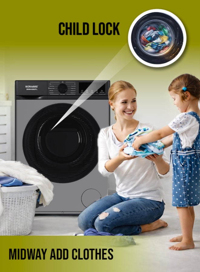 SONASHI 9.5kg Full Automatic Front Loading Washing Machine - 1600 RPM High Speed Spin, 11 Programs with LED Display, Honeycomb Crystal S/S Drum, Midway Add Clothes, Child Lock, Power-Off Memory, 1600W, 220-240V SWM-9502FL 9.5 kg 1600 W SWM-9502FL grey - Image 3