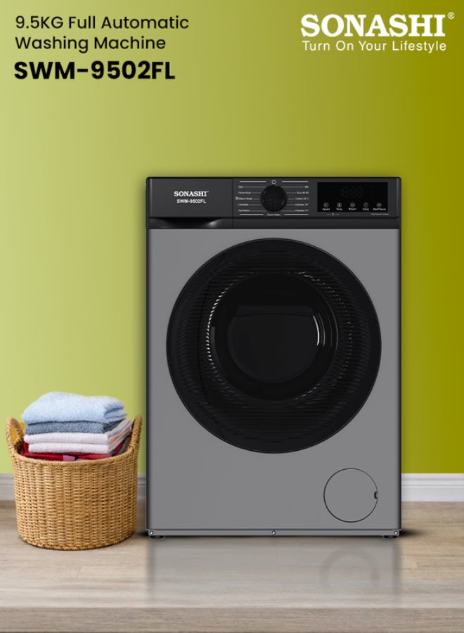 9.5kg Full Automatic Front Loading Washing Machine - 1600 RPM High Speed Spin, 11 Programs with LED Display, Honeycomb Crystal S/S Drum, Midway Add Clothes, Child Lock, Power-Off Memory, 1600W, 220-240V SWM-9502FL 9.5 kg 1600 W SWM-9502FL grey