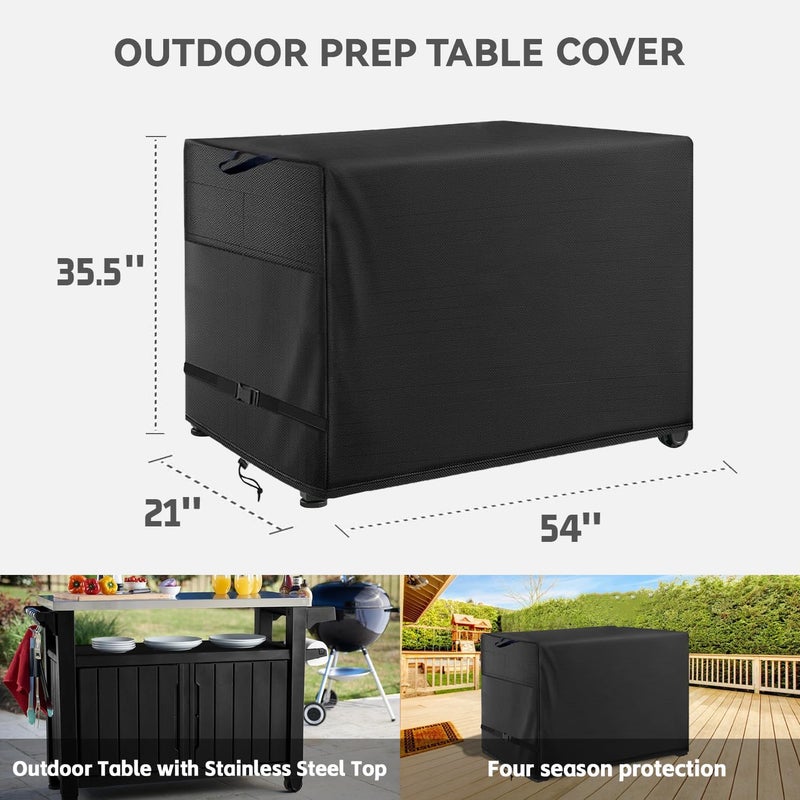Wnanan Outdoor Prep Table Cover- Heavy Duty Waterproof Cover for Outdoor Stainless Steel Table,Compatible with 54 inch Outdoor Utility Cart and Storage Cabinet Black - Image 2