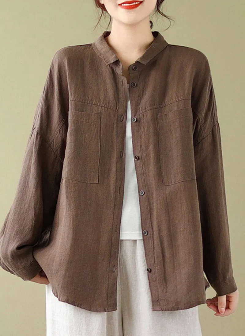 يونيكي Brown Solid Cotton Shirt