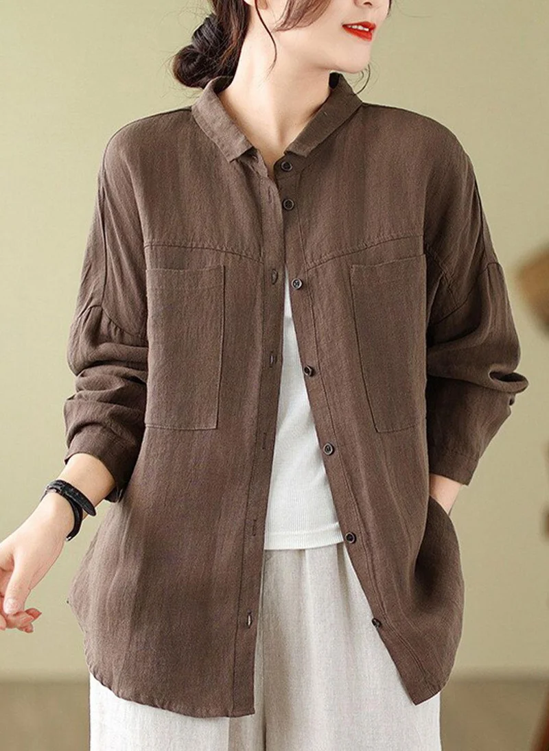 يونيكي Brown Solid Cotton Shirt