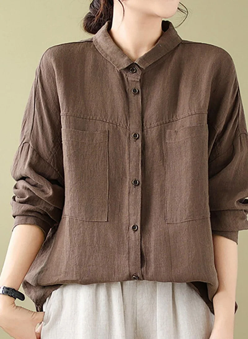 يونيكي Brown Solid Cotton Shirt