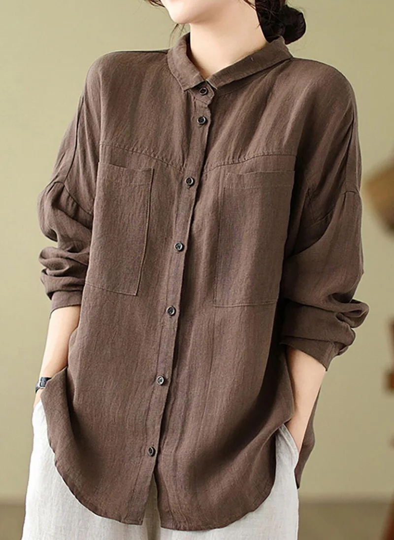 يونيكي Brown Solid Cotton Shirt