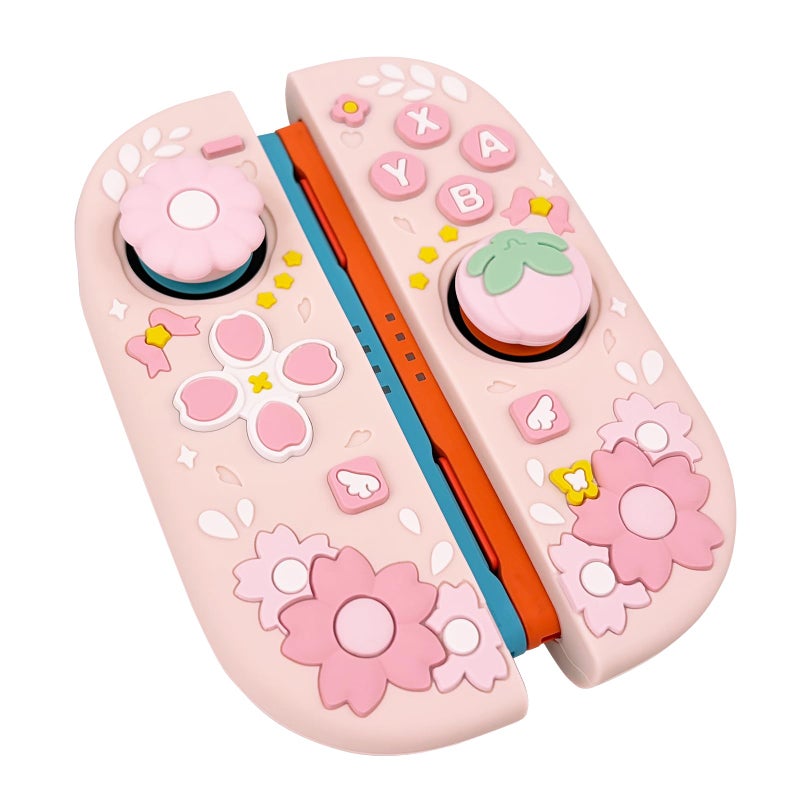 WSLUCKO Cute Silicone Protective Case for Nintendo Switch 2 Joycon (2025) with 2 Silicone Thumb Grips, Cherry Blossom Controllers Cover, Pink - Image 5