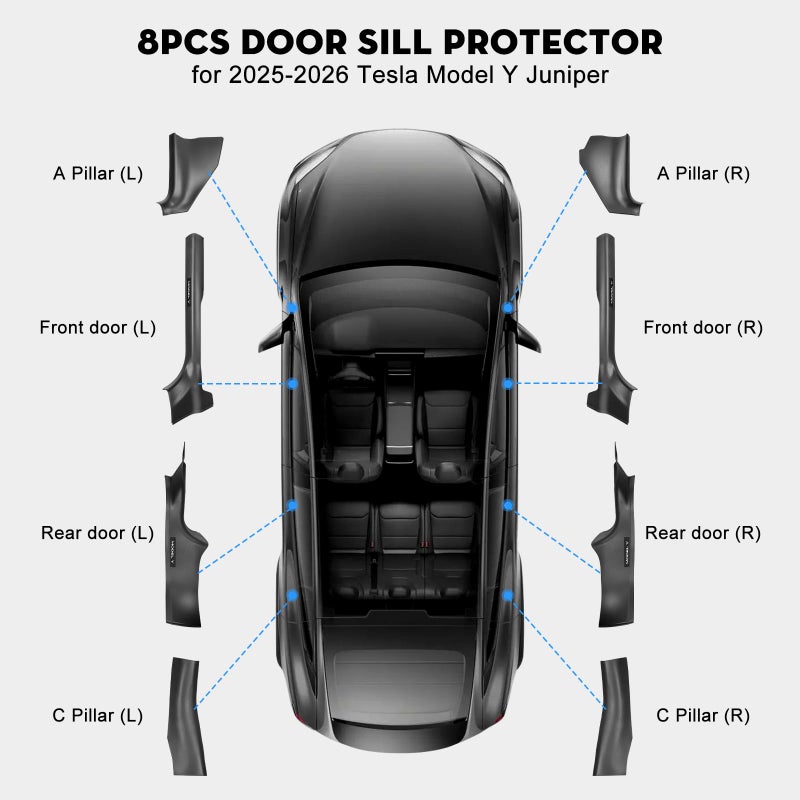 KUNIST 8PCS Door Sill Protector for Tesla Model Y Juniper Door Sill Guards Anti-Kick Full Protect Door Entry Cover for 2025-2026 New Model Y Accessories(Non-Destructive Installation) - Image 2