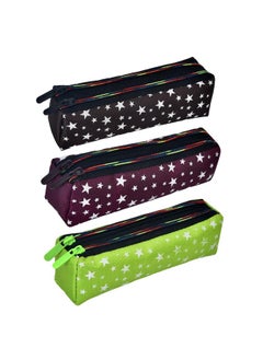 Kuber Industries Kuber Industries Pencil Pouch|Rexine Stationary Pouch|Pencil Utility Pouch|School Pencil Case for Kids|2 Zipper Pencil Organizer|Star Pencil Pouch|Pack of 3|Multi  - Image 1