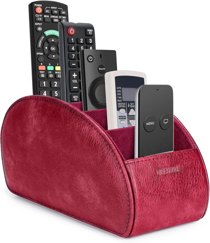 molshine Remote Control Holder with 5 Compartments,Pu Leather Office Organization Storage Caddy Box for Tv Remote ,Heater Controllers,Media Player,Office Supplies,Makeup Brush (Dark Red) - Image 1