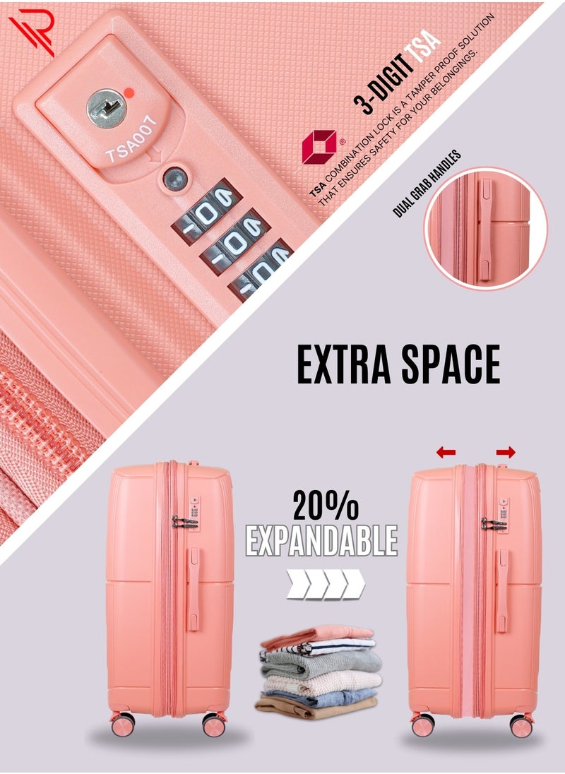 Reflection - REFLECTION High Quality PP Checked Suitcase Lightweight Hardshell Durable Expandable Vertical Series Travel Luggage Trolley with Double Spinner Wheels and TSA Lock Rose Gold 20 Carry-on - Image 1