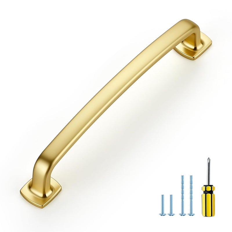 Ravinte Arch Cabinet Pulls Solid 10 Pack 5 Inch Brushed Brass Kitchen Cabinet Handles Flat Square Foot Curved Drawer Pulls Hardware for Kitchen - Image 2