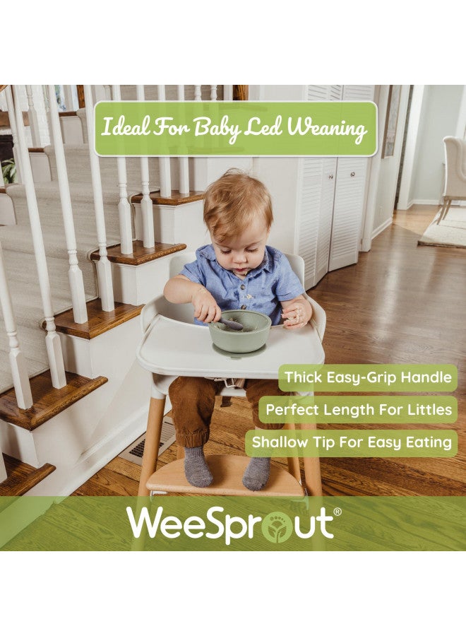 WeeSprout Baby Spoons for Self Feeding 6 Months +, Soft  Durable Silicone Utensils for Sensitive Gums  Teeth, Easy Grip Handles  Shorter Length for Little Hands, 3 Pack + Carrying Case - Image 1