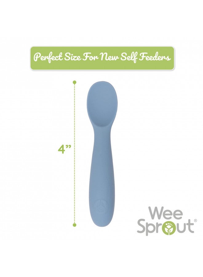 WeeSprout Baby Spoons for Self Feeding 6 Months +, Soft  Durable Silicone Utensils for Sensitive Gums  Teeth, Easy Grip Handles  Shorter Length for Little Hands, 3 Pack + Carrying Case - Image 4
