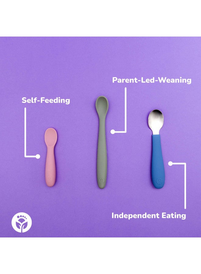WeeSprout Baby Spoons for Self Feeding 6 Months +, Soft  Durable Silicone Utensils for Sensitive Gums  Teeth, Easy Grip Handles  Shorter Length for Little Hands, 3 Pack + Carrying Case - Image 3