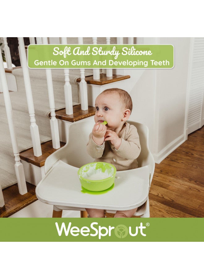 WeeSprout Baby Spoons for Self Feeding 6 Months +, Soft  Durable Silicone Utensils for Sensitive Gums  Teeth, Easy Grip Handles  Shorter Length for Little Hands, 3 Pack + Carrying Case - Image 2
