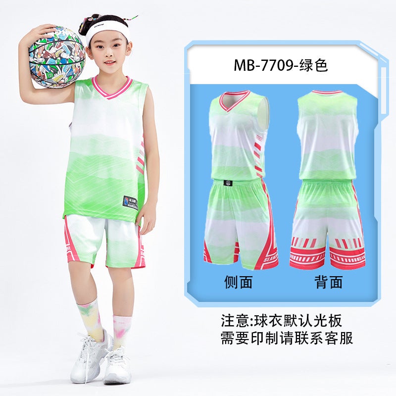 Generic Childrens basketball clothes boys suit quick-drying breathable competition training clothes girls summer competition clothes suit 7709 Green Light board 
