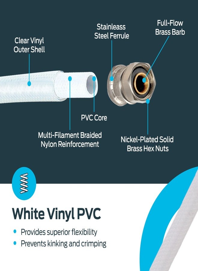إيست مان موصل صنبور مرن من إيستمان مقاس 16 بوصة، منفذ FIP مقاس 1/2 بوصة × مدخل ضغط مقاس 3/8 بوصة، خط إمداد من البولي فينيل كلوريد المقوى مع صواميل نحاسية مطلية بالنيكل، 48131 - Image 4