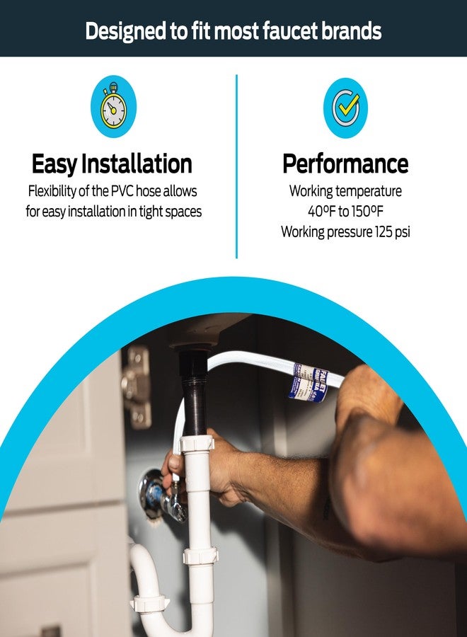 إيست مان موصل صنبور مرن من إيستمان مقاس 16 بوصة، منفذ FIP مقاس 1/2 بوصة × مدخل ضغط مقاس 3/8 بوصة، خط إمداد من البولي فينيل كلوريد المقوى مع صواميل نحاسية مطلية بالنيكل، 48131 - Image 3