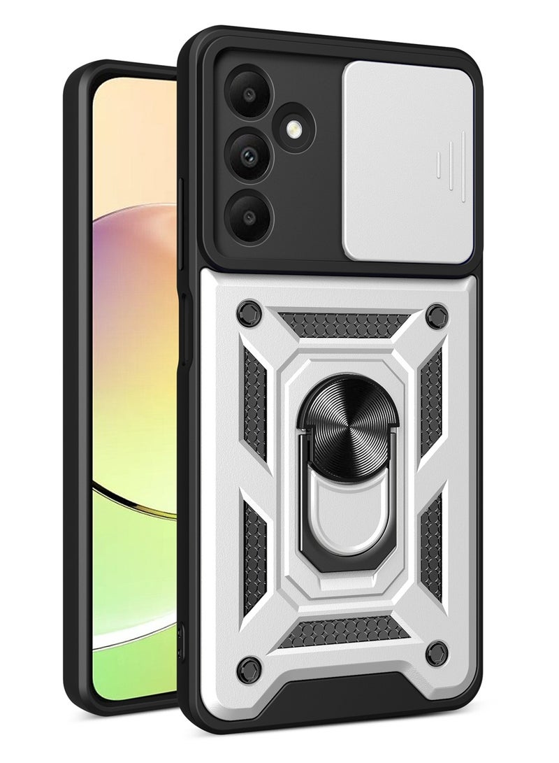 جراب حمايه ويندو مقاوم للصدمات وحمايه للكاميرا مزود بدبله معدنيه متوافق مع Samsung Galaxy A15 (فضي)