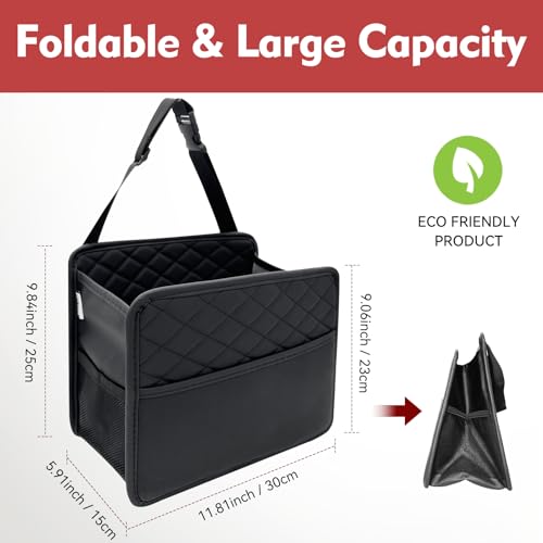 Witaxima Upgraded Extra Large Car Seat Organizer Backseat with 3 Storage Pockets Multipurpose Car Organizer Hanging Car Trash Bag Can Premium PU Leather Garbage Can 3 Gallon Large Capacity Black - Image 3