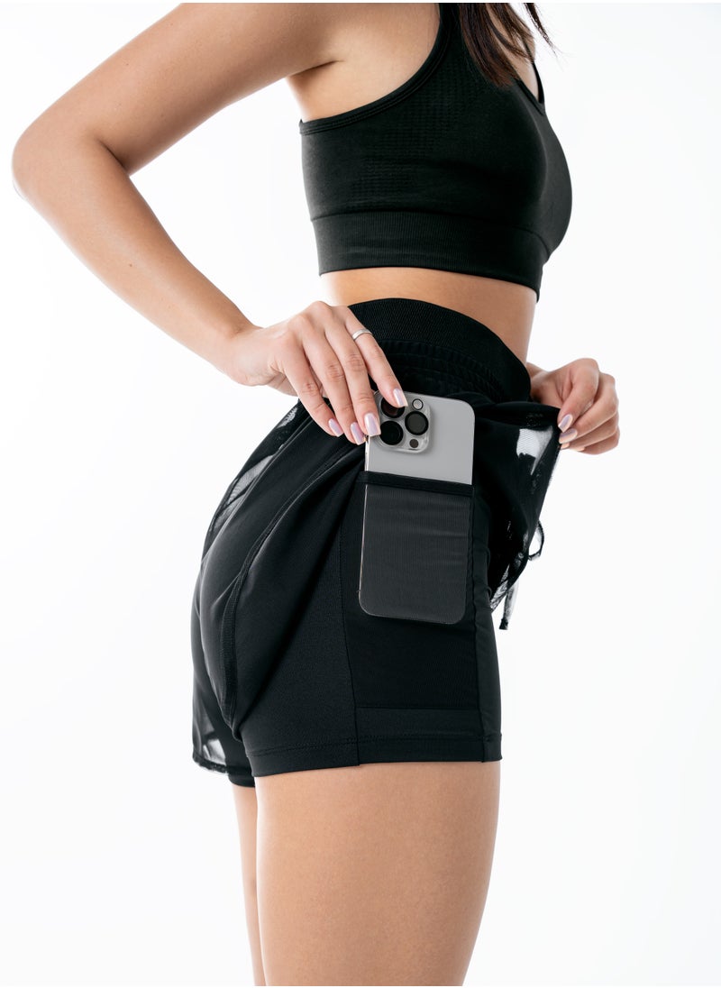 Bernessi 2 in 1 Sports Shorts for Women with High Waisted, Gym Athletic Double Shorts for Women with Pocket Sizes XS S M, Biker Shorts Casual Running Workout Biker Tennis  - Image 3
