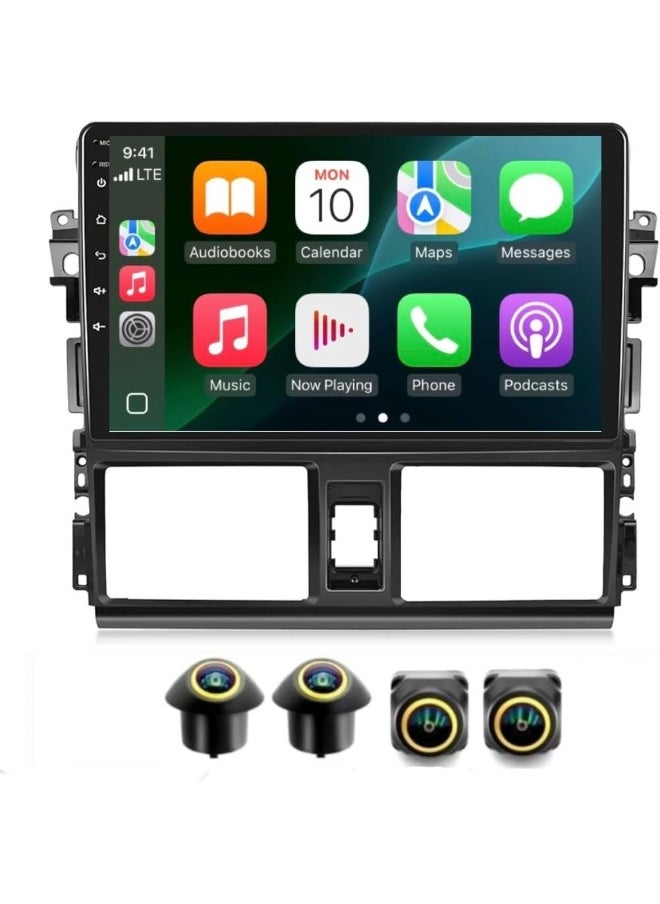 Vierex Fit Toyota Yaris Car Stereo Android Screen 2013-2016 With Apple Carplay Android Auto Wireless 10.1" QLED Touchscreen AHD Camera Included Fast Interface Quick Boot (8+128GB 2K 360D Cameras)  - Image 1