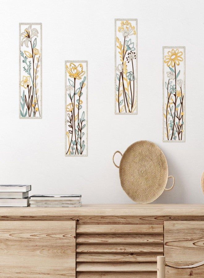 Pigort 4 Pieces Metal Floral Wall Arts - Farmhouse Flower Wall Art Natural Themed Wall Decors for Home Living Room Bedroom Dining Room Office 5.3x16.5 Inch - Image 3