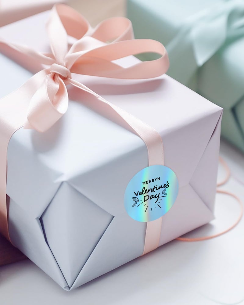 MUNBYN 2" Circle Holographic Thermal Label Stickers Blue, Round Printable Rainbow Glitter Thermal Printer Sticker Labels for Gift Wrapping, Self-Adhesive Name Price Tag DIY Custom Logo Design - Image 5