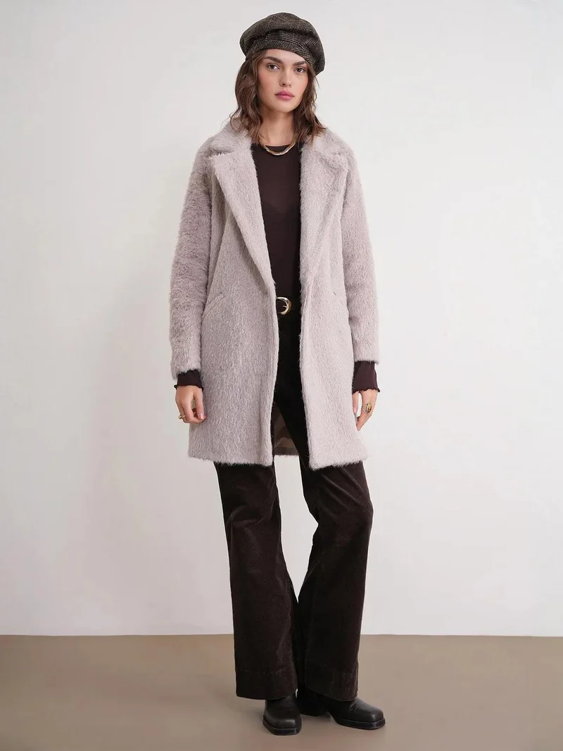 MixRay Mixray Textured Long Coat with Jacket Collar