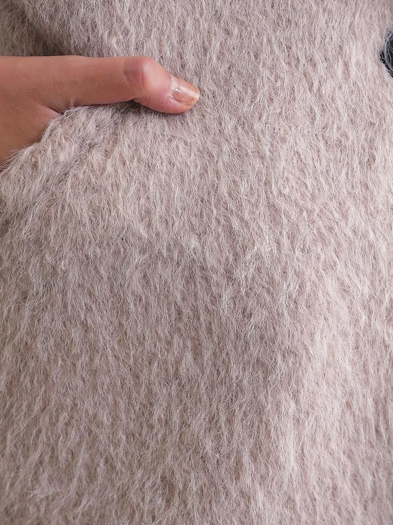 Mixray Beige Natural Mixray Textured Long Coat with Jacket Collar for Women | Best Price UAE