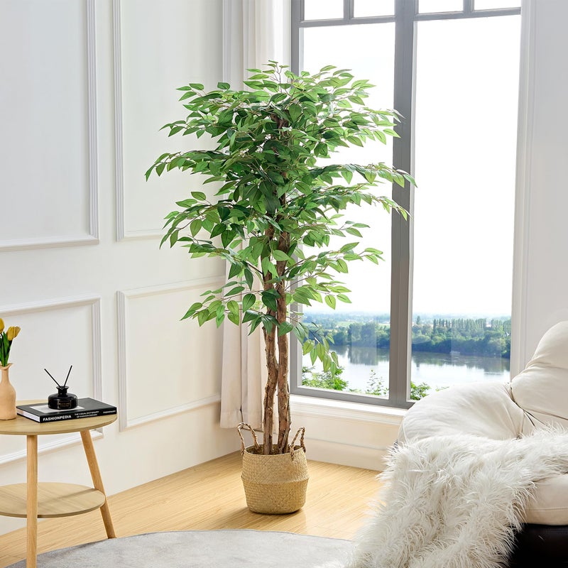 VECELO Artificial Ficus Tree with Sturdy Nursery Pot, 5FT Faux Silk Plant for Indoor Outdoor Home Garden Decor, 1 Pack - Image 1