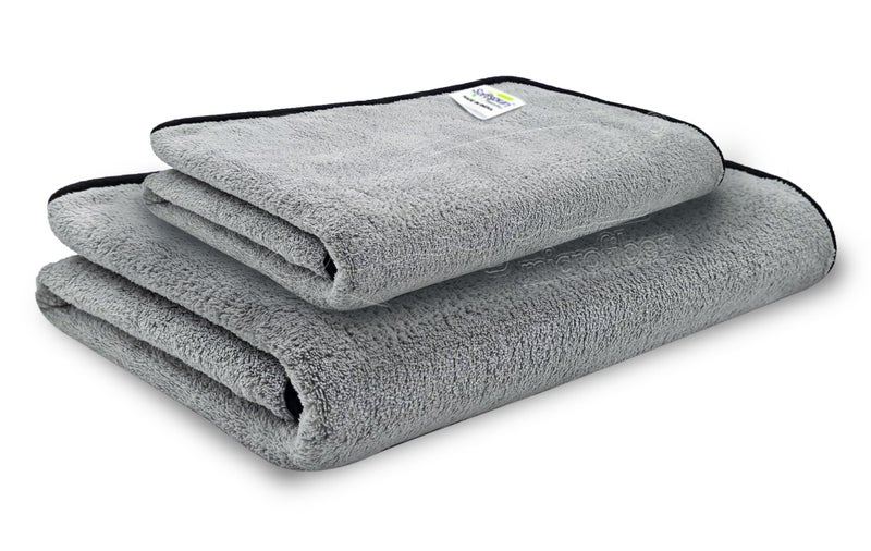 SOFTSPUN Microfiber Bath Towel 2 pc Light Grey! Ultra Absorbent Super Soft & Lightweight Quick Drying for Men & Women Daily Use Extra Large Size Unisex. - Image 1