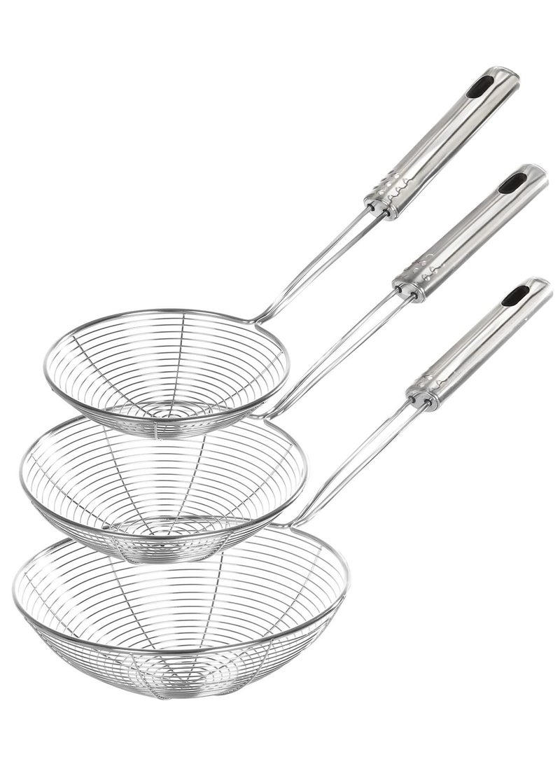 Stainless Steel Spider Strainer Skimmer Ladle,  Set of 3 Sizes Kitchen for Cooking and Frying - Image 1