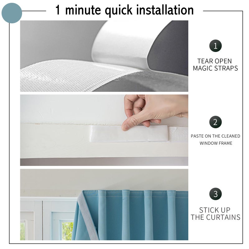 Jilron Jilron Magic Tape Stick on Curtains Blackout Curtains for Bedroom no Drillng Self Adhesive Curtain no Rod Small Window (Sky Blue  35"" W x 59"" L) 2 Panels  - Image 2