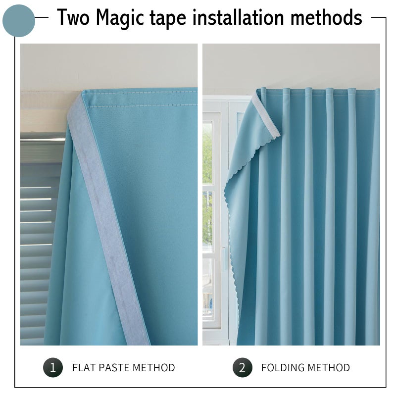 Jilron Jilron Magic Tape Stick on Curtains Blackout Curtains for Bedroom no Drillng Self Adhesive Curtain no Rod Small Window (Sky Blue  35"" W x 59"" L) 2 Panels  - Image 3