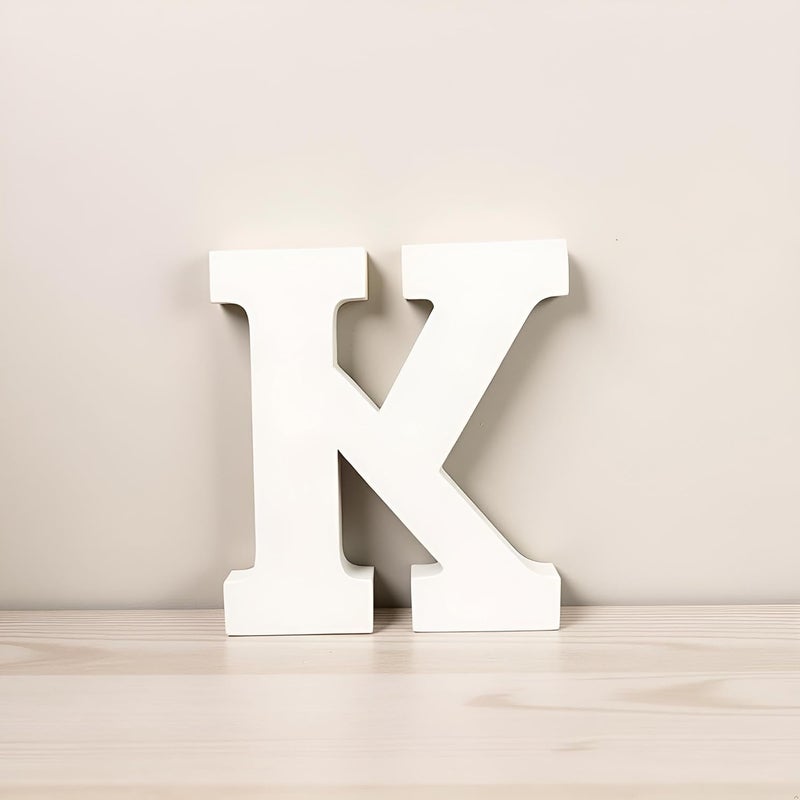 AKDAMA Wooden K Letter- English Upper Case Alphabets Cutouts for Art and Craft Work (K_White_15x2.5 cm) - Image 1