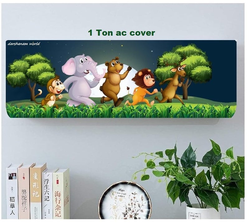 DARSHANAM World Printed Air Conditioning Dust Cover Folding Designer Ac Cover for Indoor Split Ac 1 ton (91 x 31 x 21.5cm |Jungle Safari Printed) (green), Polyester - Image 1