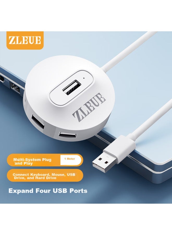 Zleue Usb Hub Splitter 2.0, 4-port Hub Expansion Dock, Laptop And Desktop Computer Multi-port Adapter, Multi-port Extension Cable With Power Port, 1 Meter, E8003c - Image 1