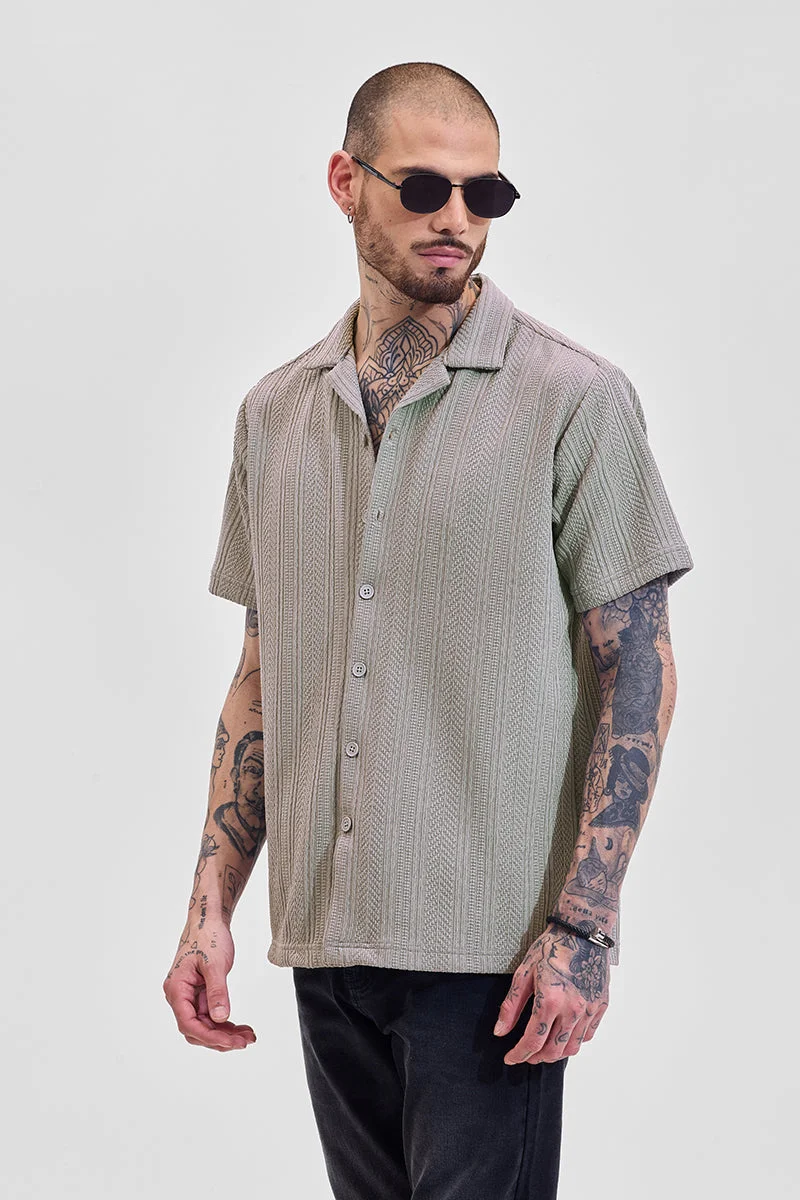 سنيتش Grey Textured Half Sleeve Boxy Casual Shirt