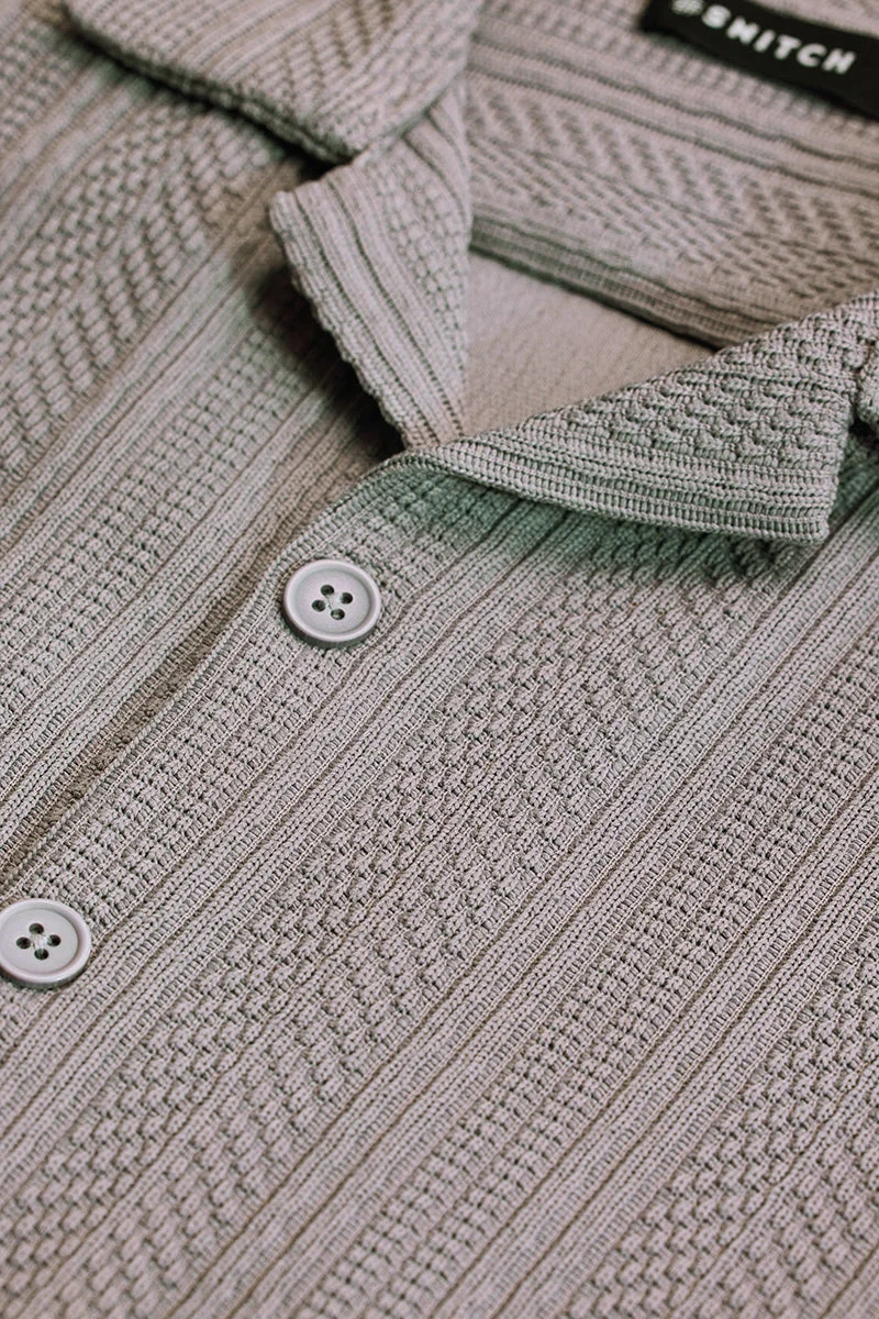 سنيتش Grey Textured Half Sleeve Boxy Casual Shirt
