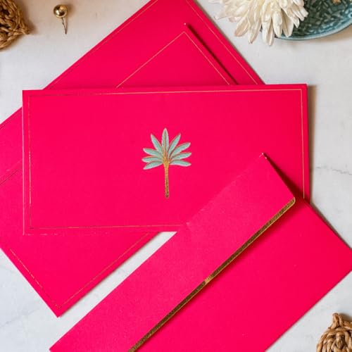 Be Stories The Royal Palm 190 GSM Rectangle Shape Cash Envelopes/Shagun Lifafa For Gifting Money On Wedding Baby Shower Rakshabhandan With Gold sticker seals - 7.50 x 3.50 Inch, Pack of 5 - Image 3
