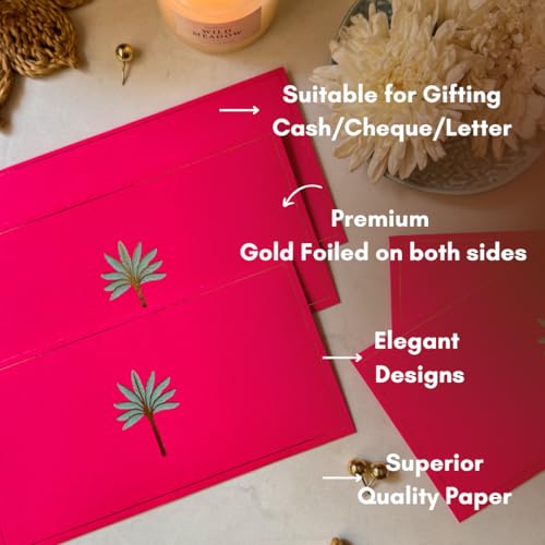Be Stories The Royal Palm 190 GSM Rectangle Shape Cash Envelopes/Shagun Lifafa For Gifting Money On Wedding Baby Shower Rakshabhandan With Gold sticker seals - 7.50 x 3.50 Inch, Pack of 5 - Image 4