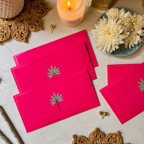 Be Stories The Royal Palm 190 GSM Rectangle Shape Cash Envelopes/Shagun Lifafa For Gifting Money On Wedding Baby Shower Rakshabhandan With Gold sticker seals - 7.50 x 3.50 Inch, Pack of 5 - Image 2