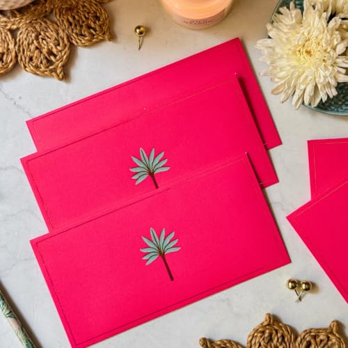 Be Stories The Royal Palm 190 GSM Rectangle Shape Cash Envelopes/Shagun Lifafa For Gifting Money On Wedding Baby Shower Rakshabhandan With Gold sticker seals - 7.50 x 3.50 Inch, Pack of 5 - Image 1