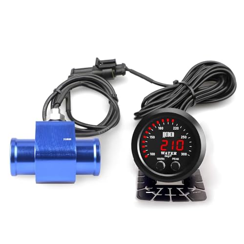 ZHSYMX Universal 52mm Water Temperature Gauge 0-300F(-17~187C) Electronic Red Digital LED DC12V/24V for Car Automotive with Alarm and Joint Pipe Radiator Sensor Adaptor Blue 26MM - Image 1