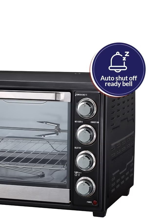 45L Electric Oven - 2000W - Rotisserie and BBQ Function - Power indicator light - 60-minute timer with automatic shut-off bell - Temperature control up to 250°C - 4 pcs Stainless steel heating elements - Heat-resistant glass window - 2 years warranty - RO-45EOB