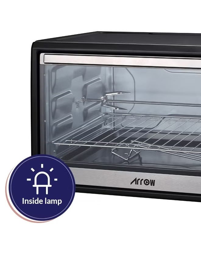 45L Electric Oven - 2000W - Rotisserie and BBQ Function - Power indicator light - 60-minute timer with automatic shut-off bell - Temperature control up to 250°C - 4 pcs Stainless steel heating elements - Heat-resistant glass window - 2 years warranty - RO-45EOB