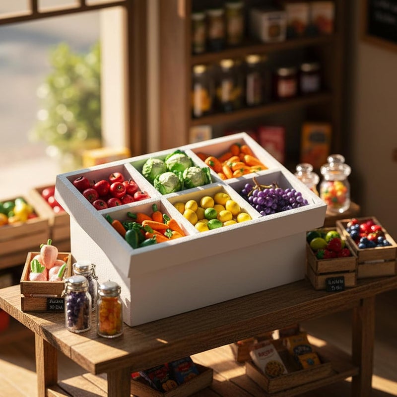 Cutemini Dollhouse Accessories 1:12 Scale Fruite Vegetable Rack Food Display Doll Furniture Grocery Store Playset Miniature Furniture Dollhouse Decoration Ornament (White) - Image 3