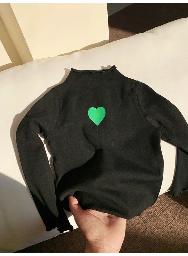 Spring And Autumn Children's Clothing New Baby Half Turtleneck Bottoming Shirt Simple Solid Color Children's T-shirt Long Sleeve Love Lace Top
