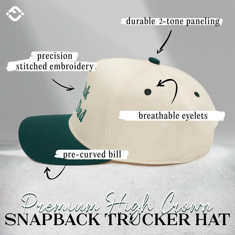 Funky Junque Canvas Trucker Hat Adjustable Snapback Cap Husbands Tab Hat - Go Ask Your Dad - Beige/Green - Image 3